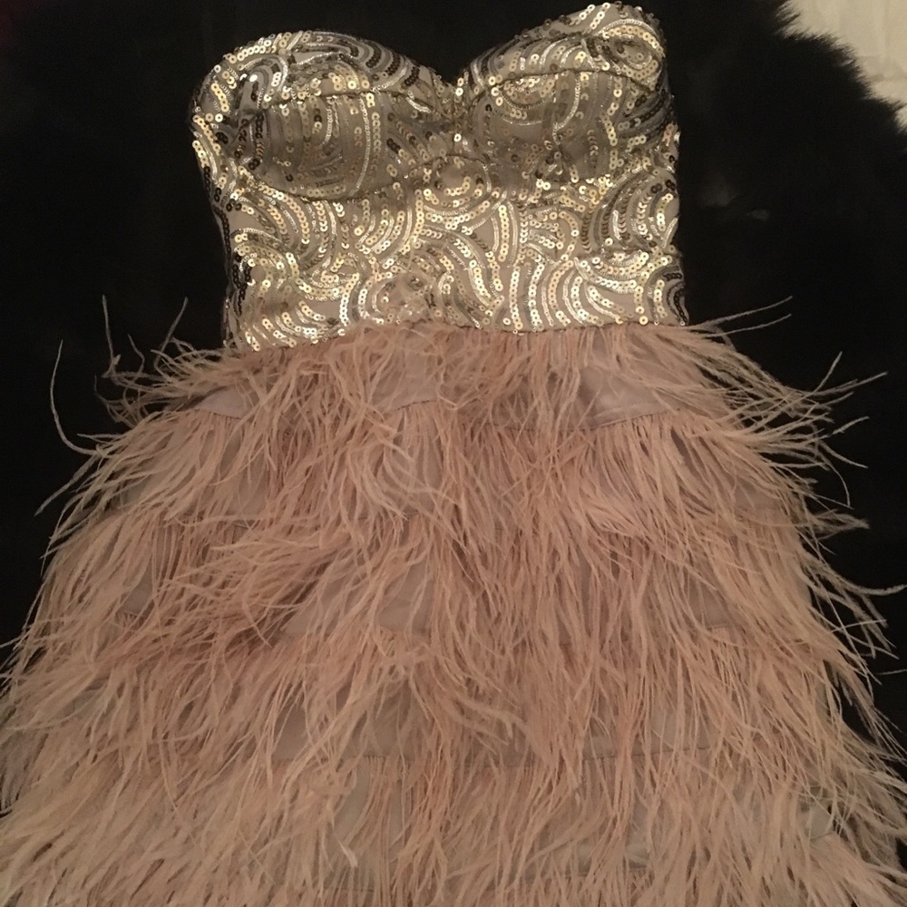 Stunning Bebe feather and sequin dress - Picture 2 of 8